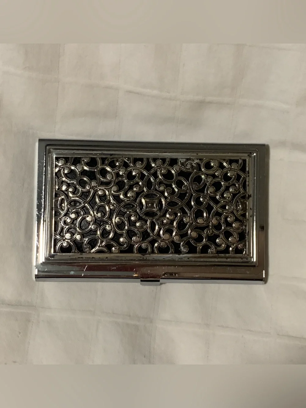 Brighton Ornate Silver-Plated Metal Card Case with Filigree Front